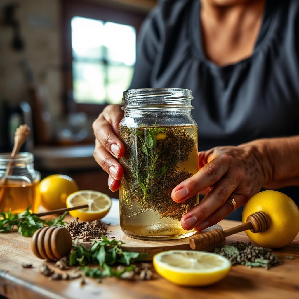Preparación de una infusión casera con hierbas y miel